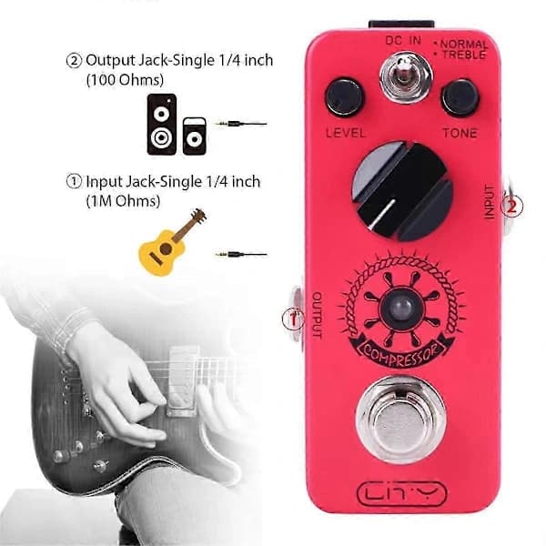 Minikompressor effektpedal for elektrisk gitar - 2 moduser, ren analog, True Bypass