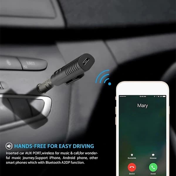 Trådløs Bluetooth 5.0 mottakeradapter 3,5 mm jack for bilmusikk