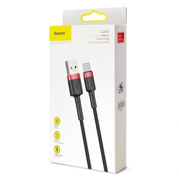 3m USB-C Hurtigopladningskabel Samsung / Android Baseus Sort