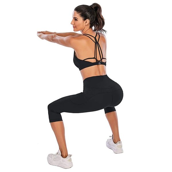 1 st högmidjade yogabyxor dam träningscapri leggings med fickor