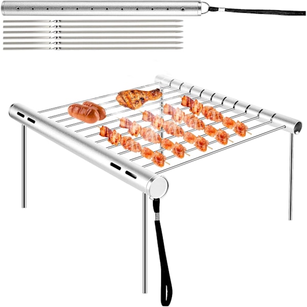 Campinggrill, matlagning över öppen eld: Omfamna konsten att laga mat över en låga med denna portabla och säkra grill, perfekt för äventyrare