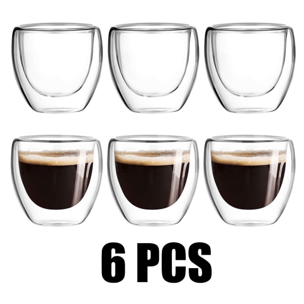 New 1/4/6Pcs Double Wall Shot Glass Double Wall Espresso Coffee Cup 80ml /250ML/350ML/450ML