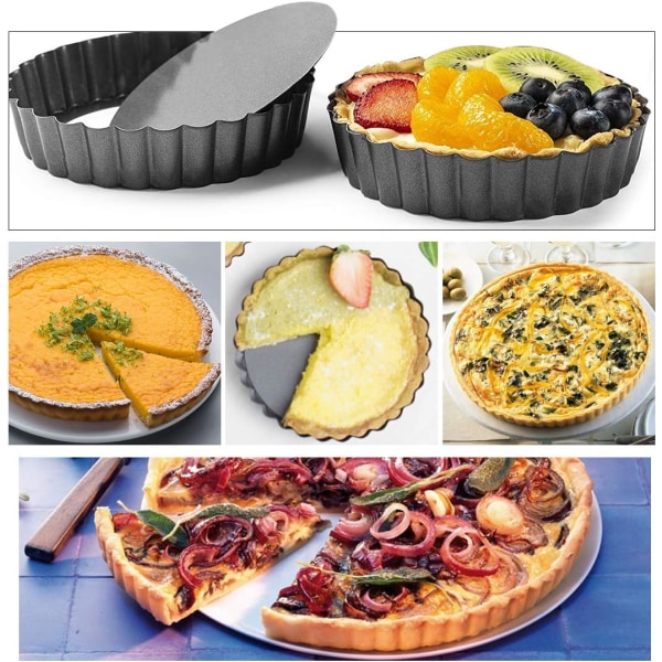 Tarteform, quicheform, deilig fruktkakeform 28 cm, bakeform med hevet bunn, bølget kant, non-stick belegg, kuttresistent, rund, platemetall