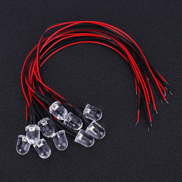 50 stk. 12V LED formonteret lysdiode 10 mm rund hovedlyspære DIY varm hvid-belysning