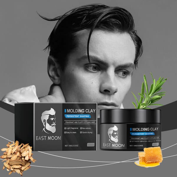 Hårvoks til mænd, sølvfarve, hårstyling til mænd, forfriskende og luftigt look, styling til lagdelt hår.