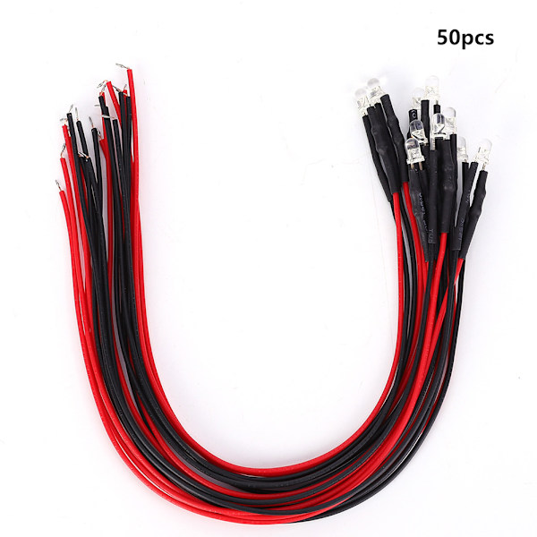 50 stk. diode-kablet lysende rundt hoved fremhæv lige stik LED-perler 12V 3mm