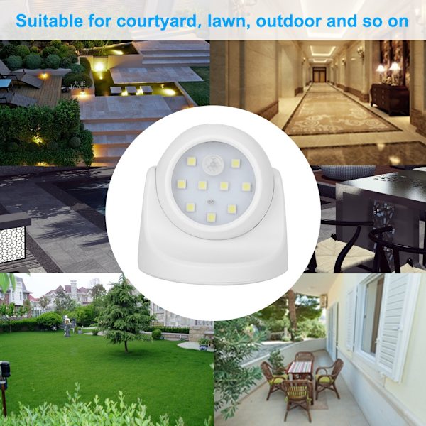 360° roterande smart LED-vägglampa med infraröd rörelsesensor (vit)