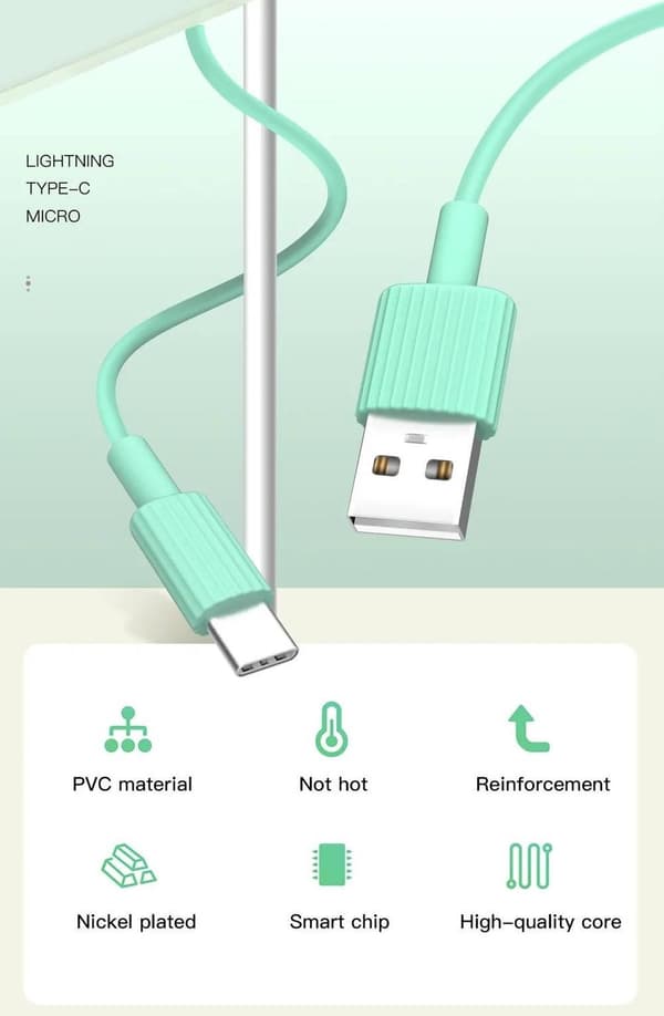 2 KPL Pikalataava USB-C 2.4A -kaapeli Samsungille, Androidille - 1m Monivärinen