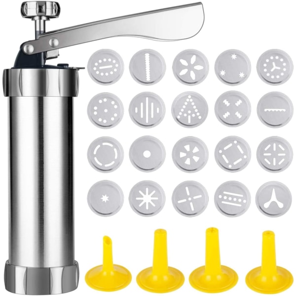 Kyrieval Biscuit Press Cookie Press Stainless Steel Pastry Press with 20 Attachments and 4 Nozzles for the Most Beautiful Pastry