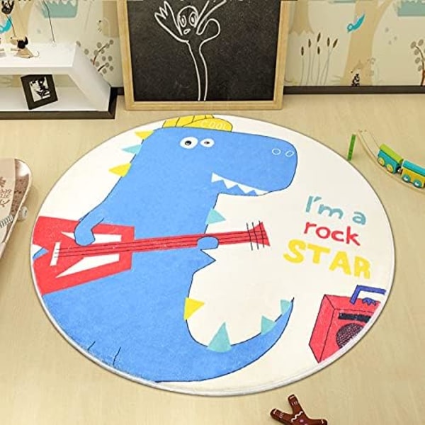 Rund Matta för Barn, Dinosaurietema Halkfri Baksida Lätt att Tvätta Heminredning, Supermjuk Mikrofiber Tecknad Djurdesign, Lämplig för