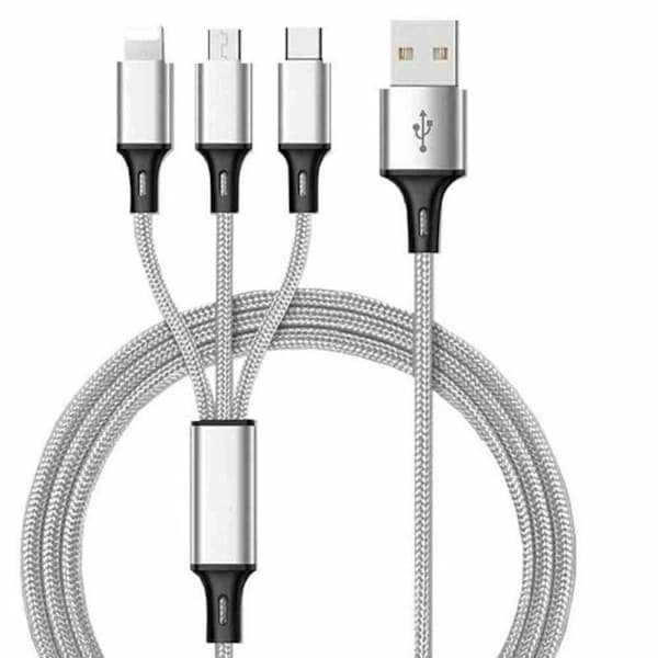 Multiladerkabel 3-i-1 Hurtiglading Nylon USB Universal Type-C Mikro 5 Farger