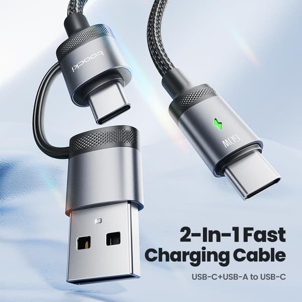 USB C til USB C-kabel 2-i-1 60W hurtigladekabel PD med USB A-adapterkabel Nylon datakabel kompatibel med iPhone 16/17, MacBook, iPad, Galaxy,