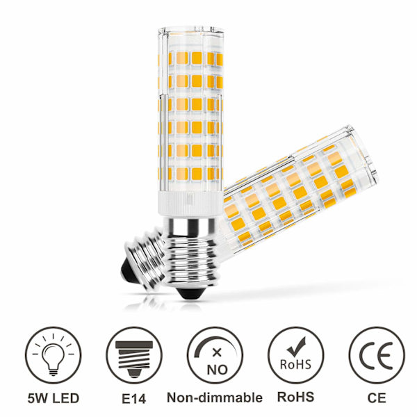 2 LED E14 Extractor Hood Bulbs, 5W motsvarande 50W halogen, varmvit 3000K 550LM, icke-dimbar