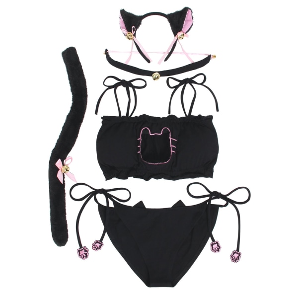 Costume Women's Lingerie Set Kitten Keyhole Cute Sexy Outfit Halloween Christmas Costume - Black