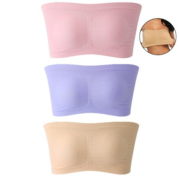 3 stk. Dame Tube Top BH Bandeau Stroppeløs BH