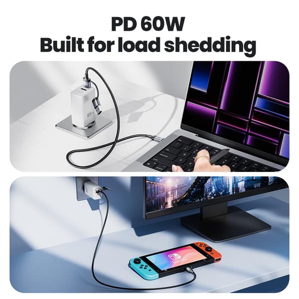 USB C til USB C-kabel 2-i-1 60W hurtigladekabel PD med USB A-adapterkabel Nylon datakabel kompatibel med iPhone 16/17, MacBook, iPad, Galaxy,