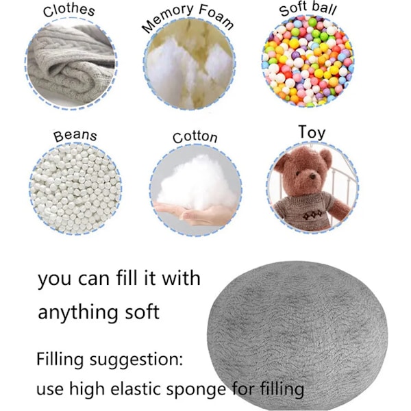 Stor Rund Sittsäck för Kreativa Utrymmen, Bekvämt Fluffigt Pälsigt Sammetöverdrag, Lazy Soffa Möbel för Sittande, Tupplurar och Avkoppling (6FT, Grå)