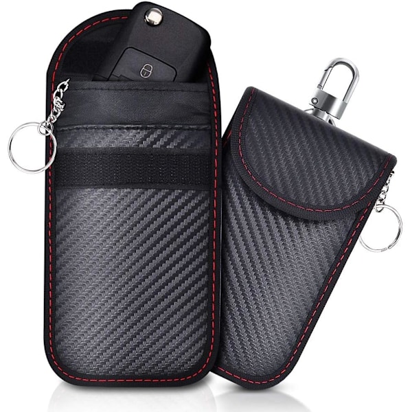 Avancerad Faraday-påse, stöldskyddande RFID-signalblockerande fodral med kolfibertextur, krokdesign för universell kompatibilitet (2-pack)