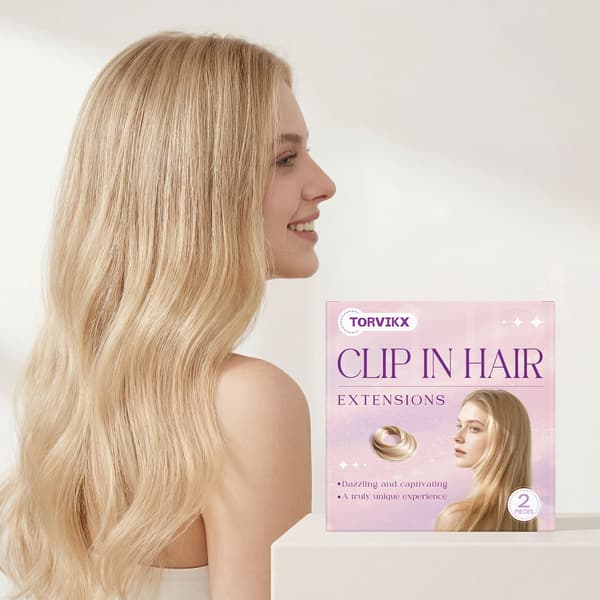 Clip-on hårförlängningar (askblond) - Släta, lätta och bärbara för vardaglig voluminös styling.