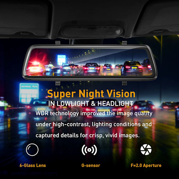 Avancerad backspegelkamera med 10-tums IPS-pekskärm, utrustad med 1080P dubbla linser, erbjuder trådlös Carplay och Android Auto-kompatibilitet, plus