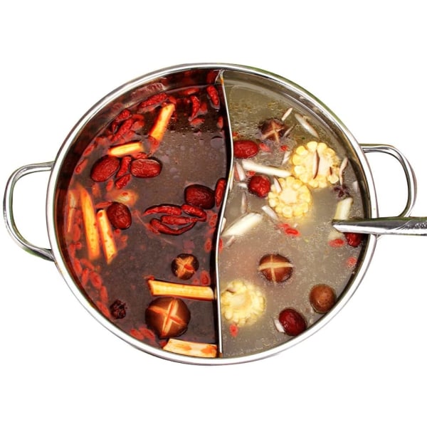 Shabu Hot Pot i rostfritt stål med avdelare för induktionshäll gasspis, utan cover
