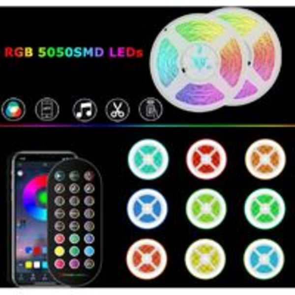 10M LED-bånd, 5050 RGB LED-stripe, flerfarget fleksibel LED-lysbånd med 24-tasters fjernkontroll, brukt til soveromsdekorasjon