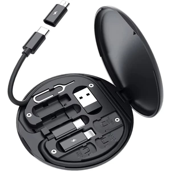 Förvaringsfodral för multikabel med USB-C Micro USB och Lightning-adaptrar Dataöverföringskit Svart