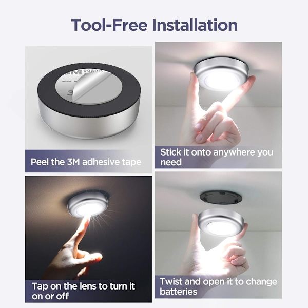 Rörelsesensor Touch-lampa, Självhäftande Batteridriven Skåplampa