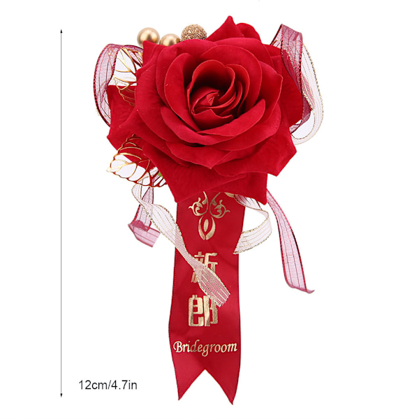 4 stk. Kunstige Røde Rose Corsage til Bryllup Brud Grooms Celebration Dekoration