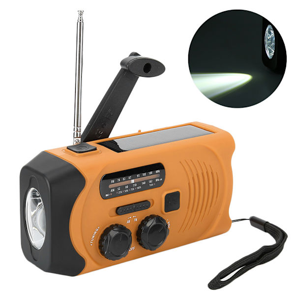 Handvev FM-radio Solenergi Nödtelefoner Laddare LED-ficklampa SOS Multifunktionell US-frekvens