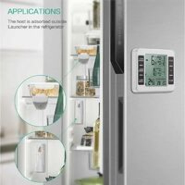 Kyl- och frystermometer, trådlös kyltermometer med 2 sensorer, ljudlarm, min/max, in/ut-termometer för hemmakök