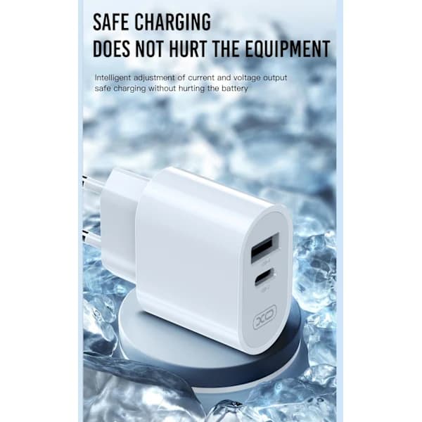 Dobbeltport USB-C Hurtigoplader til iPhone 17/16/15 med USB-C-kabel Hvid