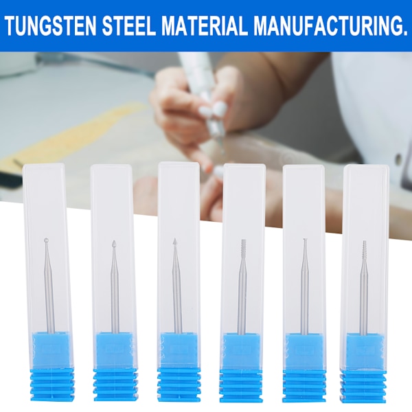 6 stk. Wolfram Stål Neglekunst Manicure Bor Bits Elektrisk Manicure Slibning Hoved 1,4 mm