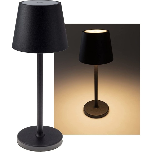 LED bordslampa batteri dimbar USB uppladdningsbar bordslampa inomhus/utomhus IP44 pekströmbrytare ljus varmvit rostfritt stålhölje svart