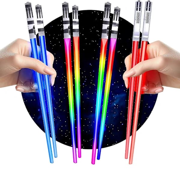 Lysende spisepinner, sett med 4 par - LED-glødende sushispisepinner med 8 fargemoduser - Gjenbrukbart Sci-Fi-design