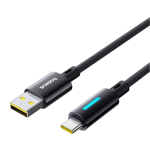 Lit Button Control Hurtigopladningsdatakabel USB-A til USB-C 100W 1m Cosmic Black