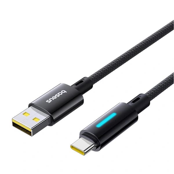 Opplyst knappekontroll hurtiglading datakabel USB-A til USB-C 100W 1m Cosmic Black