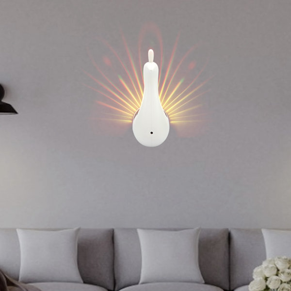 LED Påfugl Form Projektionslampe Hjemmeindretning USB Fjernbetjening (Hvid)