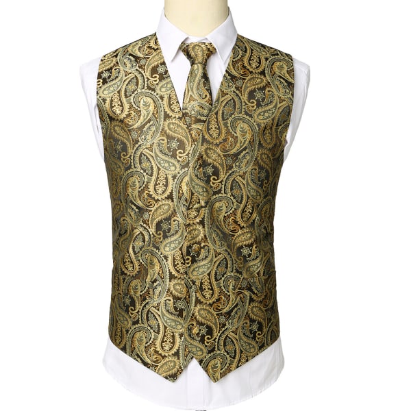 Three-piece Formal Men Vest Suit Waistcoat Set Wedding Casual Vest Printed Pattern Chest Tie