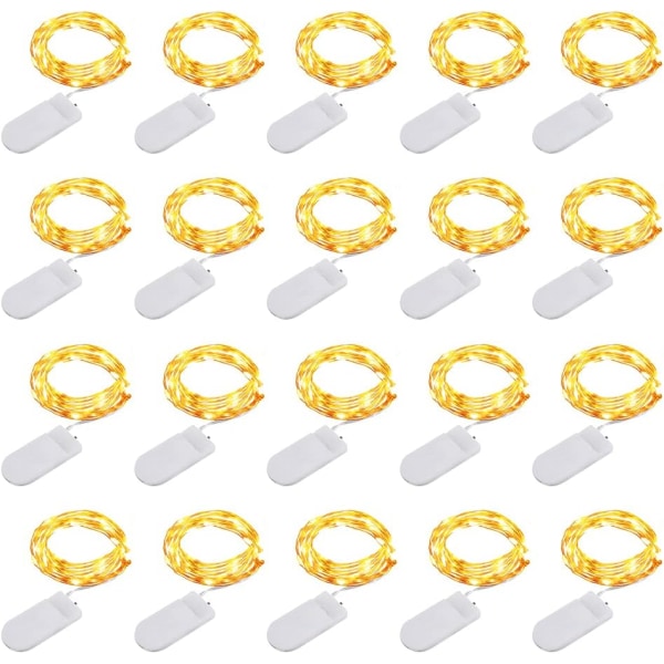 Lyslenke [Pakke med 20], Mini Batteri LED-lenke 1M 10 LED-er Kobbertråd Innendørs og utendørs dekorasjonslys for soverom jul