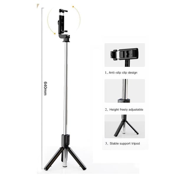 Tripod Selfie Stick / Mobilholder Bluetooth med fjernkontroll Svart