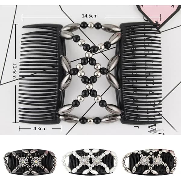 Hårkamme, 3 stk. Dobbeltklips Magisk Elastisk Perle Hårkam, Dobbeltsidet Klips Hårkam til Kvinder Piger DIY Hårstyling Hårtilbehør