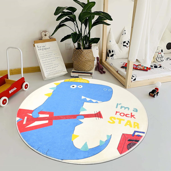 Rund Matta för Barn, Dinosaurietema Halkfri Baksida Lätt att Tvätta Heminredning, Supermjuk Mikrofiber Tecknad Djurdesign, Lämplig för
