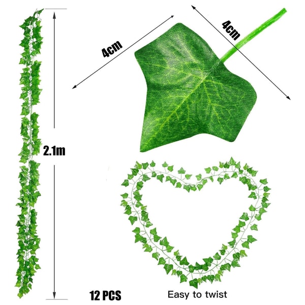 12 Strands 84Ft Konstgjord Murgröna Girlang Falska Löv Växter Hängande Vin UV-Resistenta Gröna Blad för Hem Kök Trädgård Kontor Bröllop Vägg-