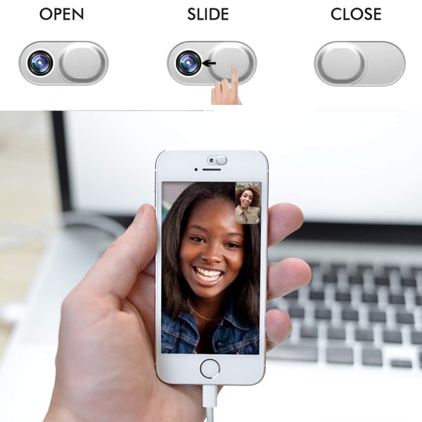 Webkameradeksel kompatibel med datamaskin, bærbar PC, smarttelefon, personvernbeskyttelse skyvedeksel, metall, oval (6 stk)