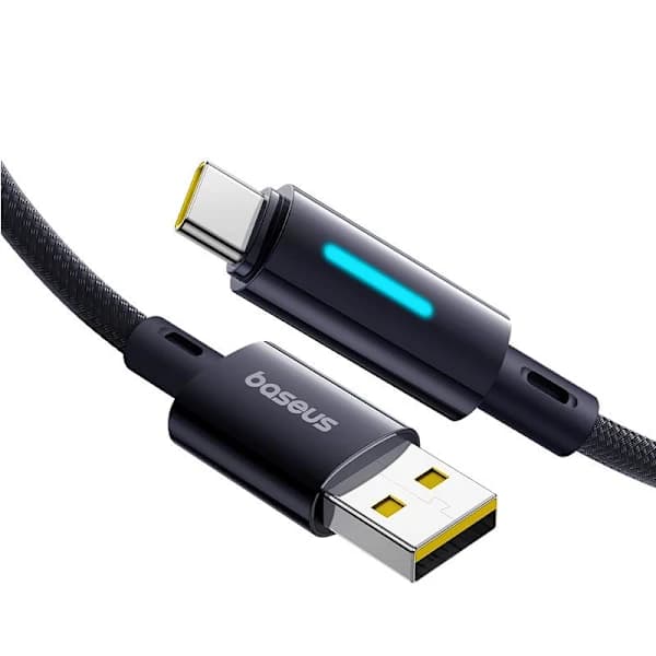 Opplyst knappekontroll hurtiglading datakabel USB-A til USB-C 100W 1m Cosmic Black