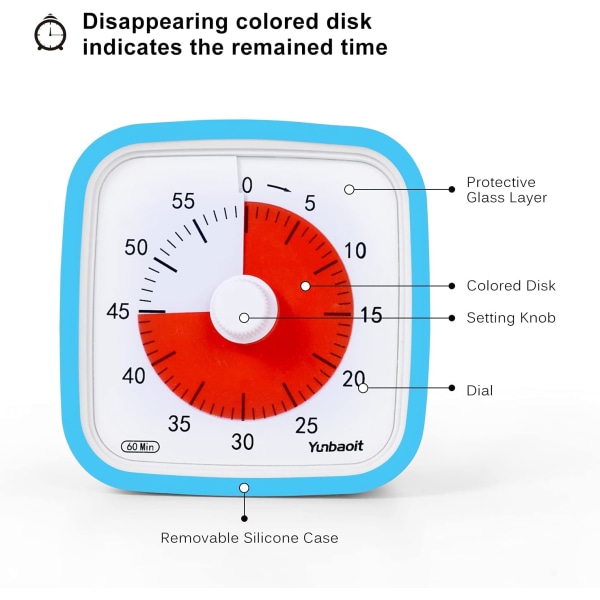 Visuell timer - 60 minutter - Stille nedtelling for kjøkken, kontor, hjem