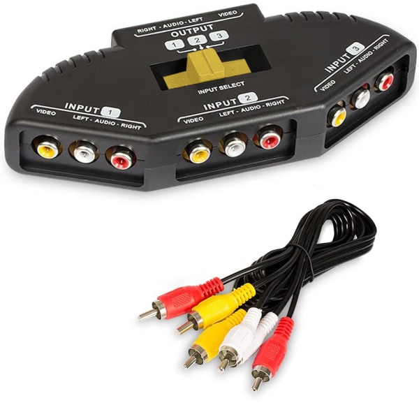 AV Switcher TV Audio Video RCA Switcher med 3-vägs Audio, Video RCA Switch Box + RCA-kabel för att ansluta 3 RCA-utgångsenheter till din TV