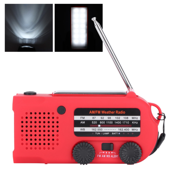 Multifunktionell handvevradio ABS solenergi SOS-larm nödficklampa Powerbank