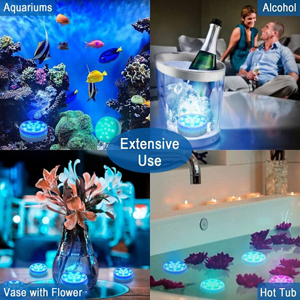 15 LED undervannsbassenglys med 16 farger, undervannsdamlys med sugekopper, IP68 vanntett badekarlys for fontener, akvarier